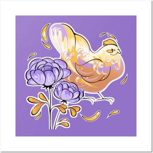 chicken and flowers Posters and Art